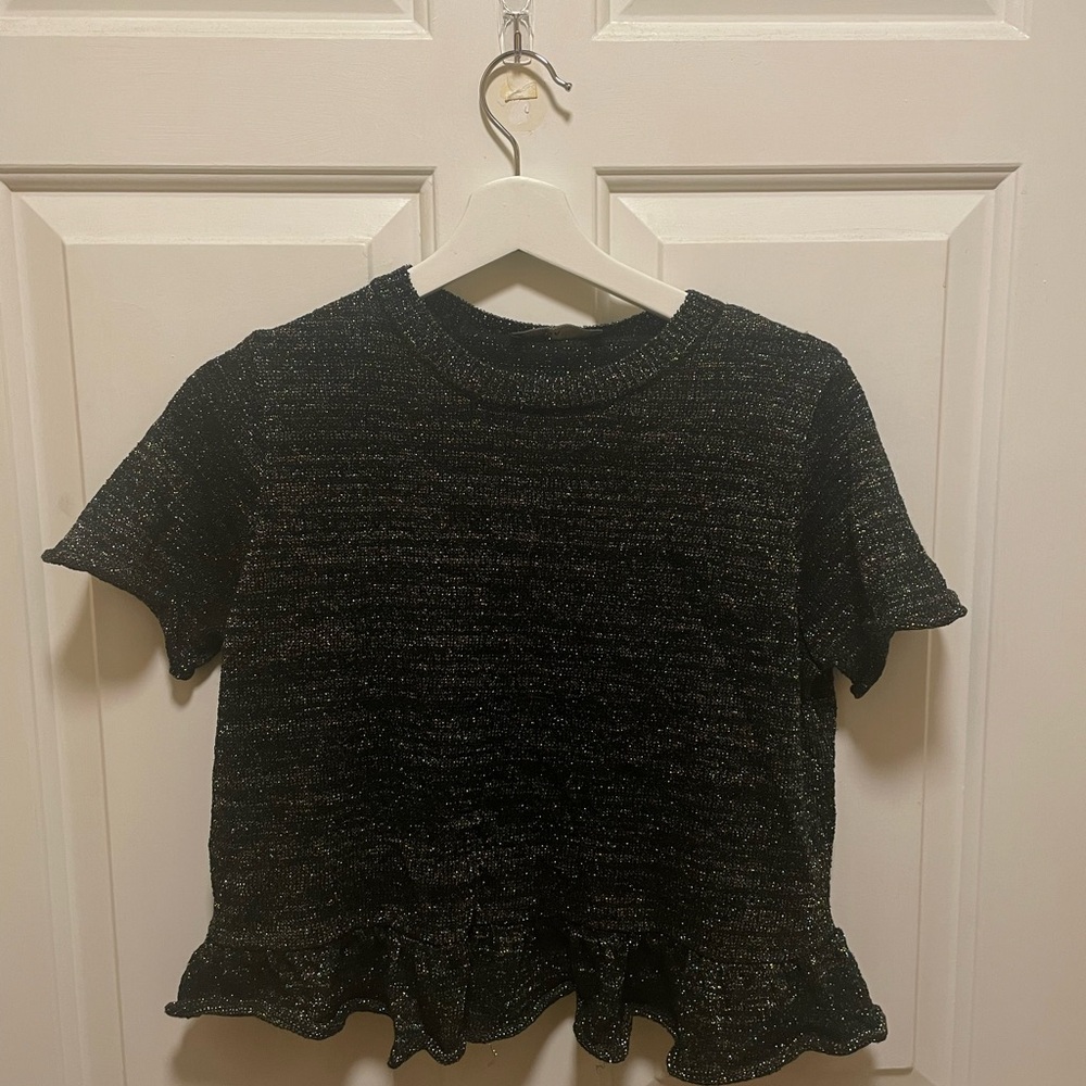 Black Shimmer Short Sleeve Top